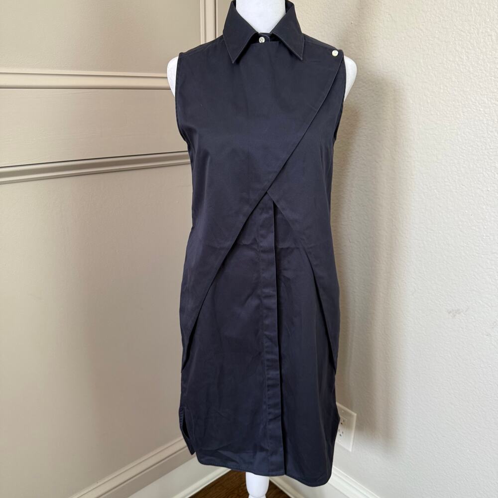 Ann Mashburn Navy Cotton Structural Wrap Collared Button Up Dress Size S